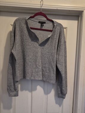 Align Collective Gray Waffle Knit Henley Top